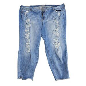 Torrid Jeans Womens 30 Blue Distressed Tapered Leg High Rise Stretch Denim Pants